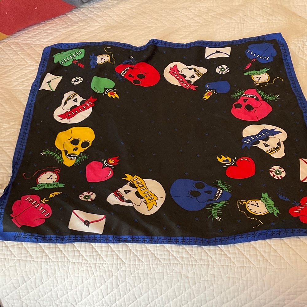 Colorful Skull and Heart Scarf